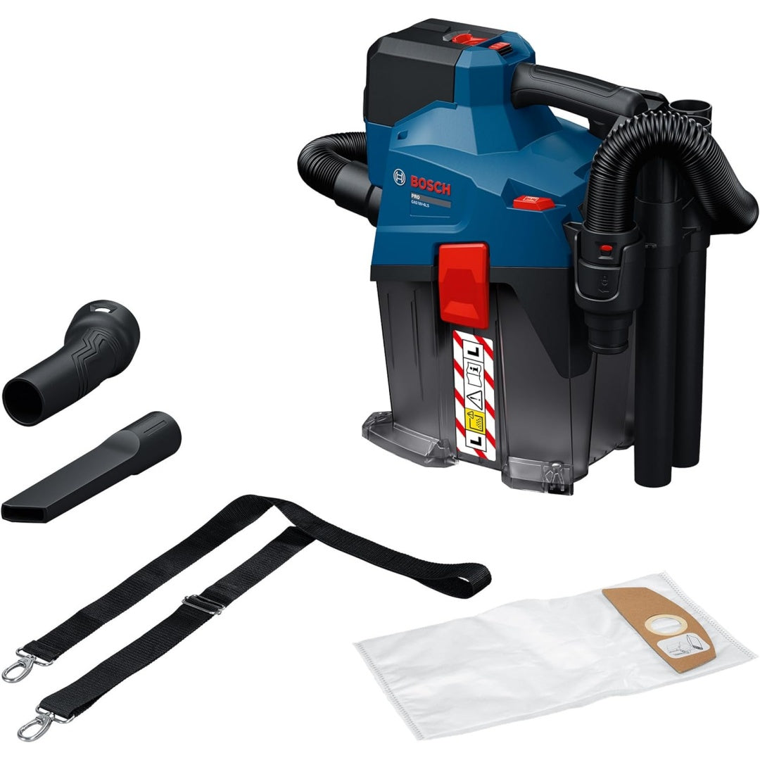 Cet aspirateur pour liquides et poussieres associe une prise en main par poignee et un format compact