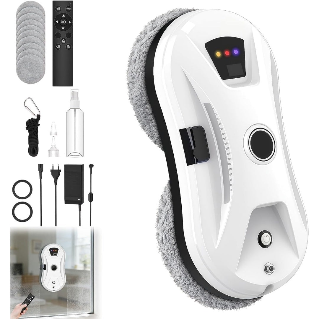 Ce robot pour surfaces vitrees combine un mouvement rotatif et le nettoyage des surfaces vitrees