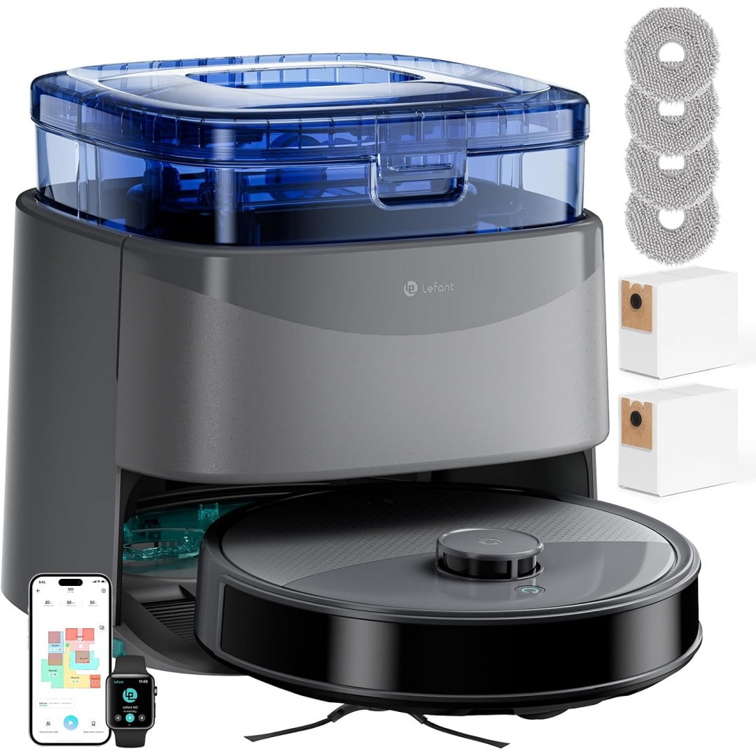 Ce robot avec station de lavage combine l'entretien du parquet et une aspiration annoncee de 12 000 Pa